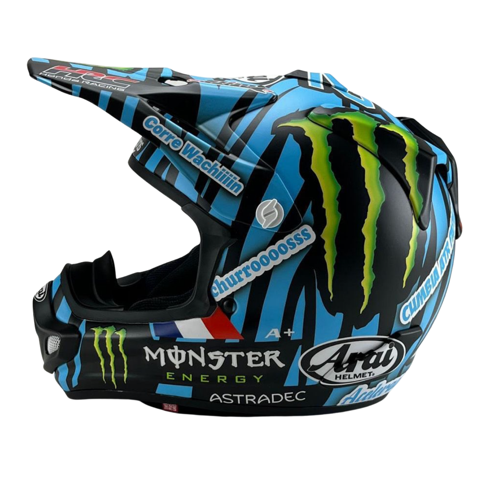 Casque Arai noir et bleu aux couleurs VBA d’Adrien Van Beveren