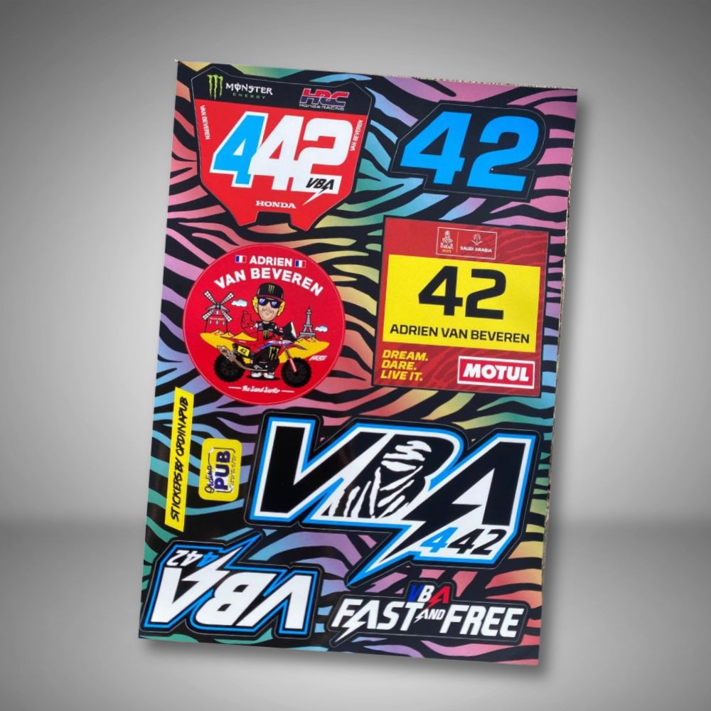 Planche stickers VBA 442 Dakar logo motif zebra fluo rallye raid