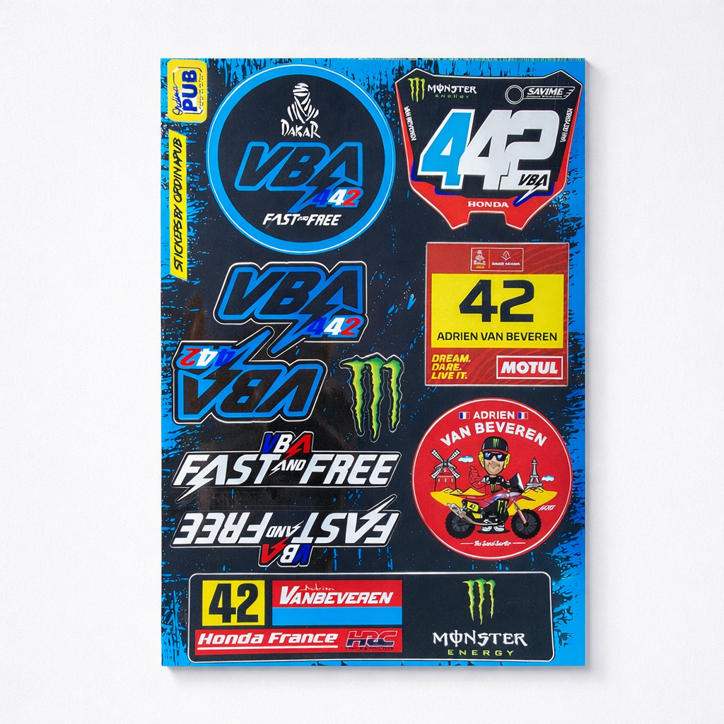 Planche de stickers VBA 442 Fast and Free noir style rallye raid Dakar