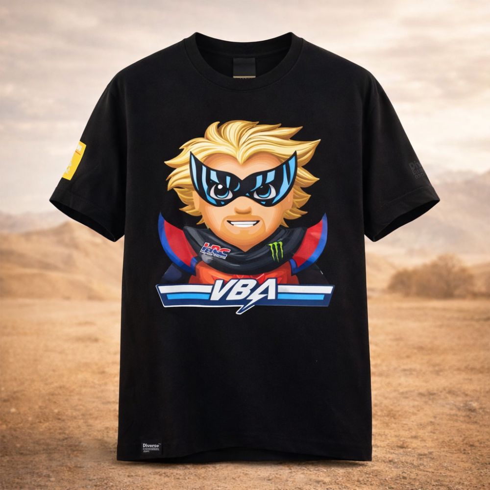 T-shirt mascotte VBA noir dans le désert ambiance Dakar