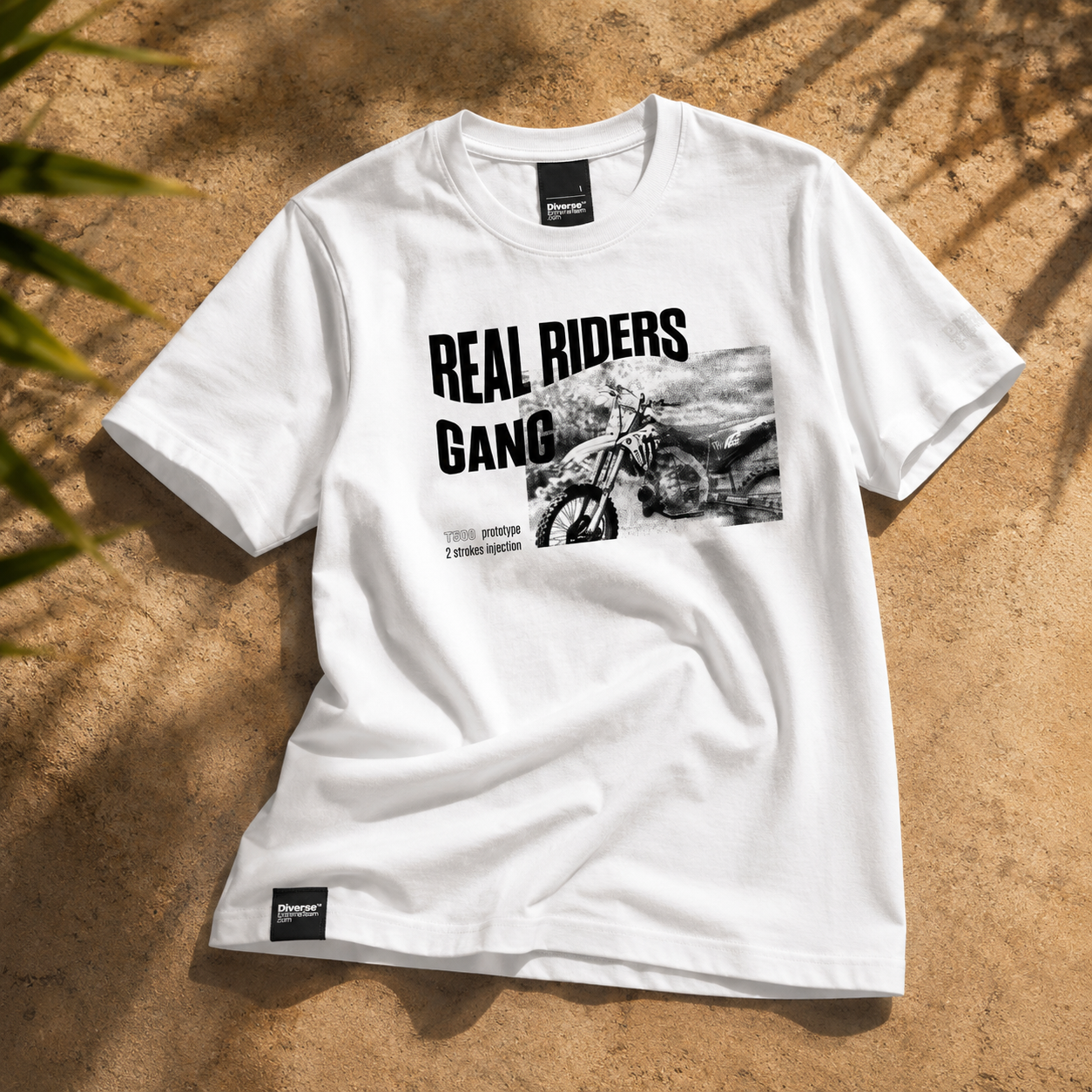 T-shirt blanc Real Riders Gang VBA442 avec imprimé moto T500